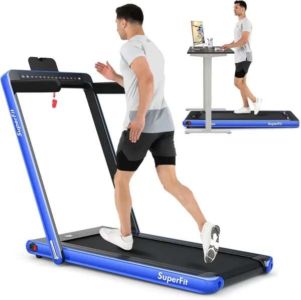 Treadmill with Dual Display, 2.25HP Superfit Under Desk Electric Pad Treadmill, Installation-Free, Blue Tooth Speaker, APP Contr